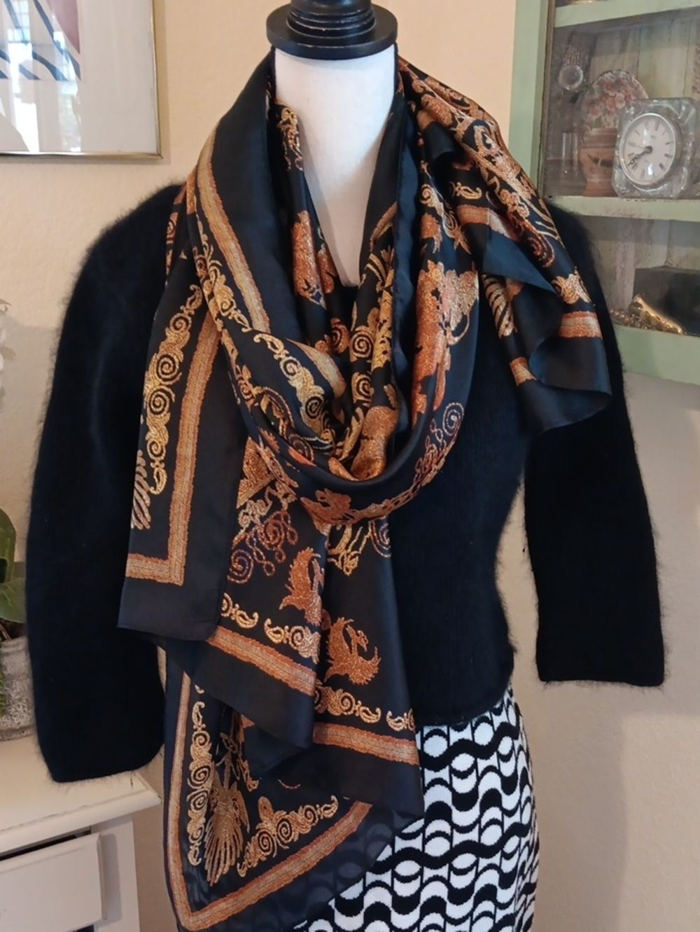 Gorgeous Gold And Black Scarf . Oversized. Renaissance. Dramatic.